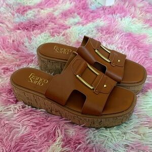 Franco Sarto Tan Platform Sandals with Gold Accents